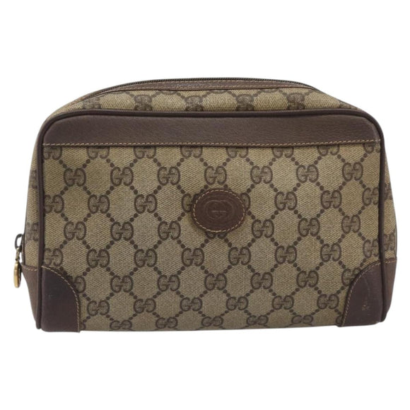 GUCCI GG Supreme Web Sherry Line Clutch Bag PVC Beige Gold Auth 205347