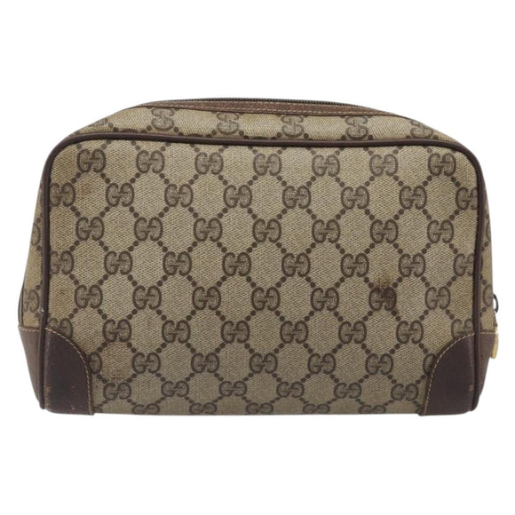 GUCCI GG Supreme Web Sherry Line Clutch Bag PVC Beige Gold Auth 205347