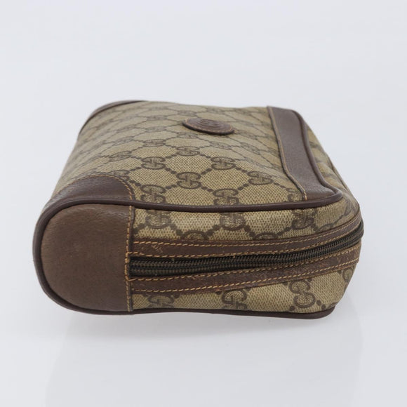 GUCCI GG Supreme Web Sherry Line Clutch Bag PVC Beige Gold Auth 205347