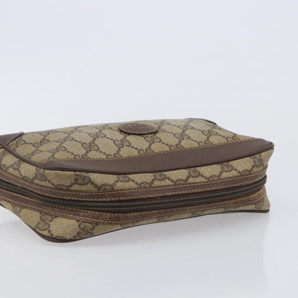 GUCCI GG Supreme Web Sherry Line Clutch Bag PVC Beige Gold Auth 205347