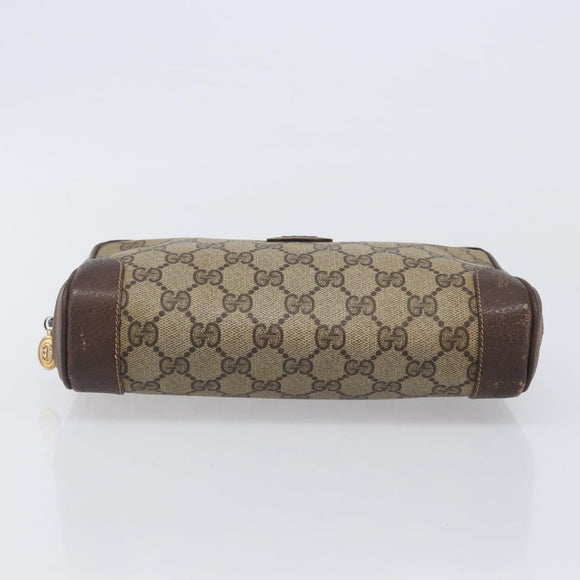 GUCCI GG Supreme Web Sherry Line Clutch Bag PVC Beige Gold Auth 205347