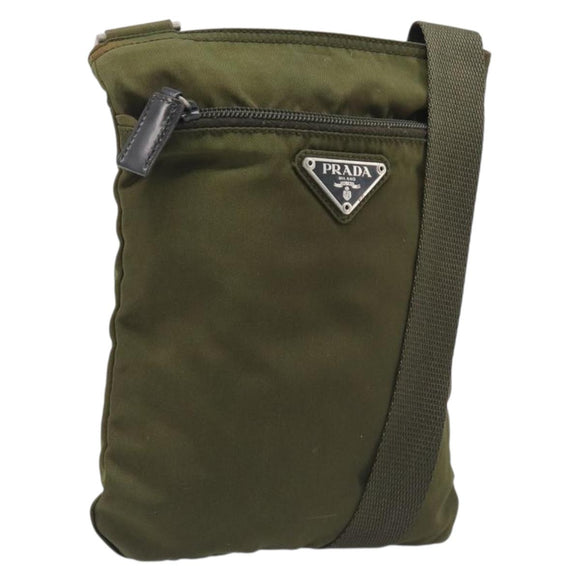PRADA Shoulder Bag Nylon Green Silver Auth 205348A