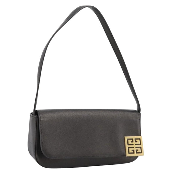 GIVENCHY Shoulder Bag Leather Black Gold Auth 205350A