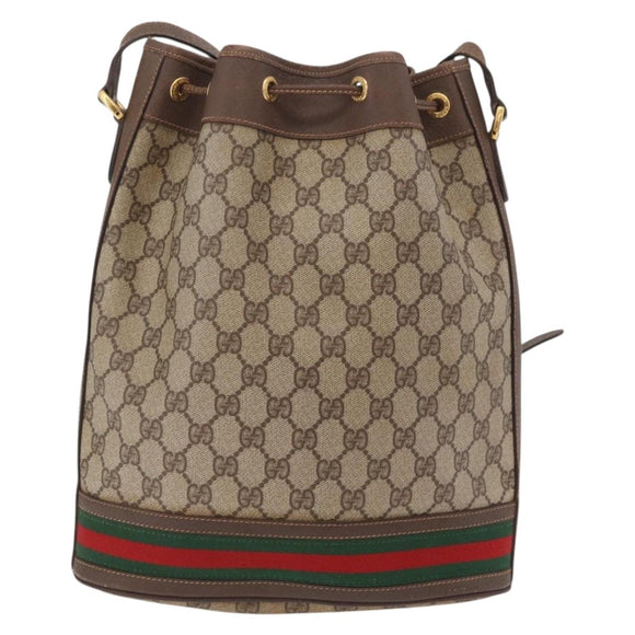 GUCCI GG Supreme Web Sherry Line Bag PVC Beige Gold 001 115 0933 Auth 205351