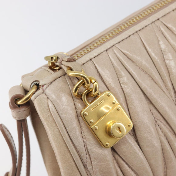 Miu Miu Matelasse Pouch Leather Beige Gold Auth 205354V