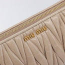 Miu Miu Matelasse Pouch Leather Beige Gold Auth 205354V-17