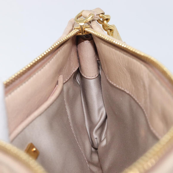 Miu Miu Matelasse Pouch Leather Beige Gold Auth 205354V