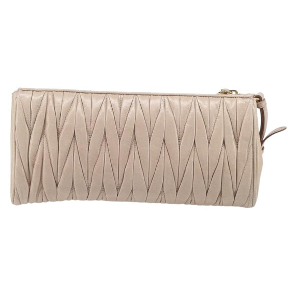 Miu Miu Matelasse Pouch Leather Beige Gold Auth 205354V