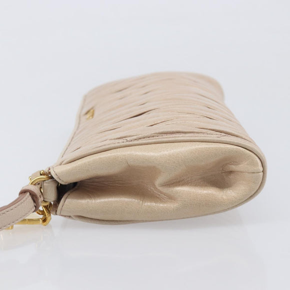 Miu Miu Matelasse Pouch Leather Beige Gold Auth 205354V