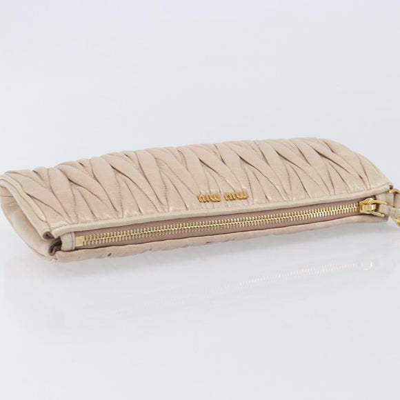Miu Miu Matelasse Pouch Leather Beige Gold Auth 205354V