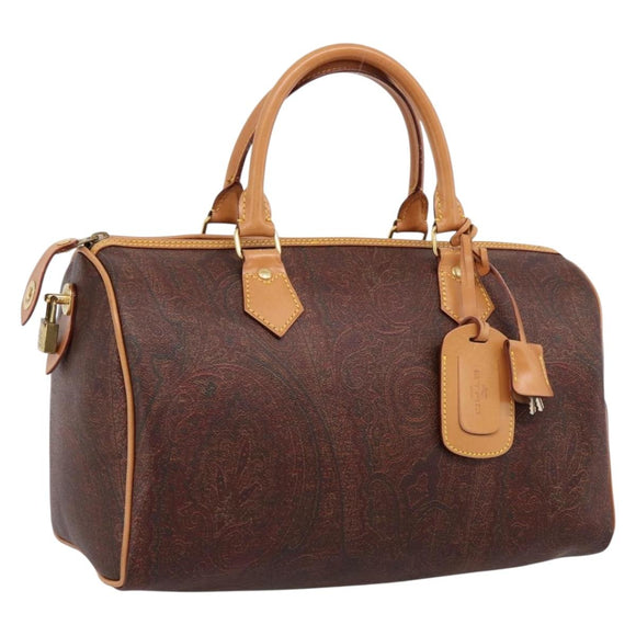 ETRO Paisley Hand Bag PVC Leather Brown Gold Auth 205356A