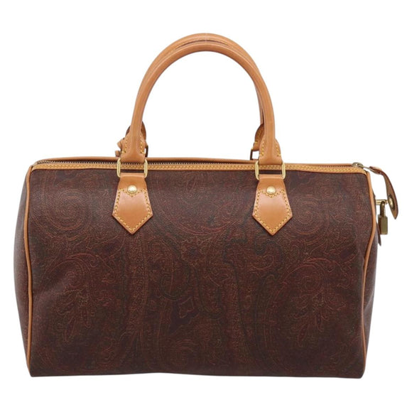 ETRO Paisley Hand Bag PVC Leather Brown Gold Auth 205356A