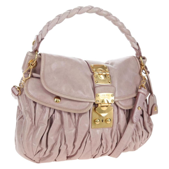 Miu Miu Matelasse Hand Bag Leather 2way Beige Gold Auth 205358V