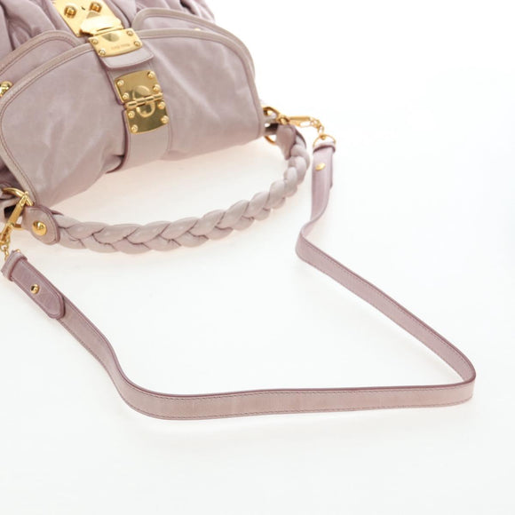 Miu Miu Matelasse Hand Bag Leather 2way Beige Gold Auth 205358V