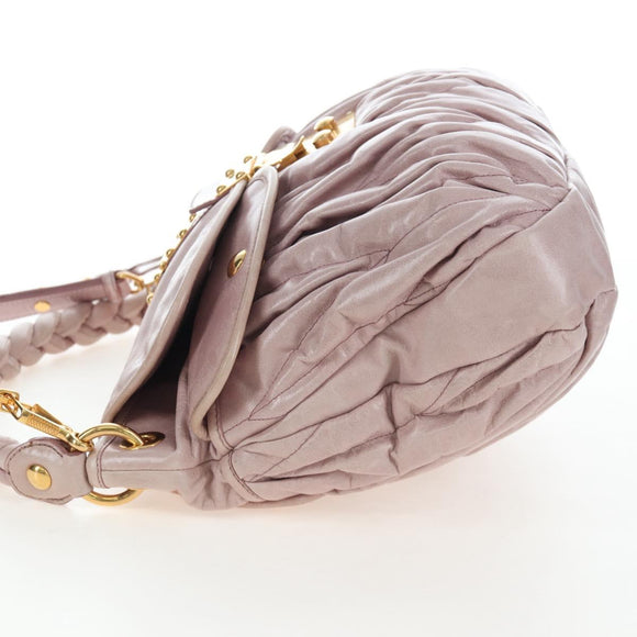 Miu Miu Matelasse Hand Bag Leather 2way Beige Gold Auth 205358V