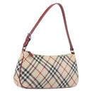 BURBERRY Nova Check Blue Label Hand Bag Canvas Beige Silver Auth 205362V-1