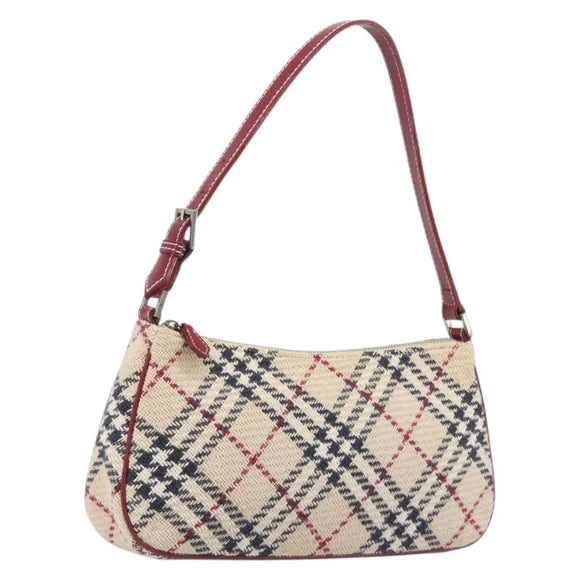 BURBERRY Nova Check Blue Label Hand Bag Canvas Beige Silver Auth 205362V