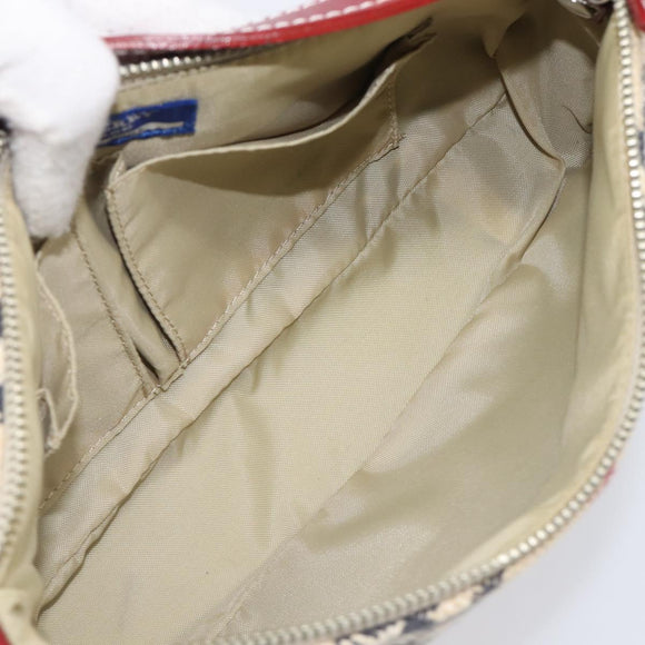 BURBERRY Nova Check Blue Label Hand Bag Canvas Beige Silver Auth 205362V