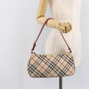 BURBERRY Nova Check Blue Label Hand Bag Canvas Beige Silver Auth 205362V-23