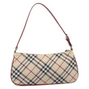 BURBERRY Nova Check Blue Label Hand Bag Canvas Beige Silver Auth 205362V-2
