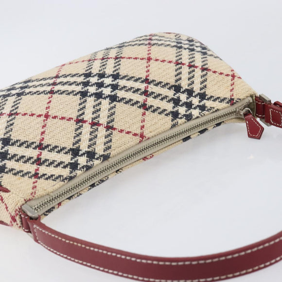 BURBERRY Nova Check Blue Label Hand Bag Canvas Beige Silver Auth 205362V