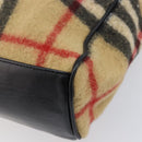 BURBERRY Nova Check Blue Label Tote Bag Wool Beige Silver Auth 205370V-15