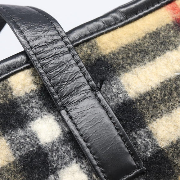 BURBERRY Nova Check Blue Label Tote Bag Wool Beige Silver Auth 205370V