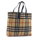 BURBERRY Nova Check Blue Label Tote Bag Wool Beige Silver Auth 205370V-1