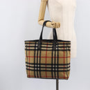 BURBERRY Nova Check Blue Label Tote Bag Wool Beige Silver Auth 205370V-21