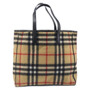 BURBERRY Nova Check Blue Label Tote Bag Wool Beige Silver Auth 205370V-2