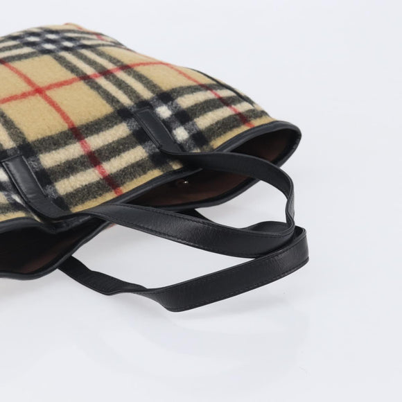 BURBERRY Nova Check Blue Label Tote Bag Wool Beige Silver Auth 205370V