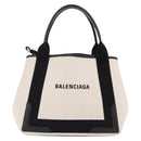 Balenciaga Navy Cabas Hand Bag Canvas White Silver 339933 Auth 205373V-2