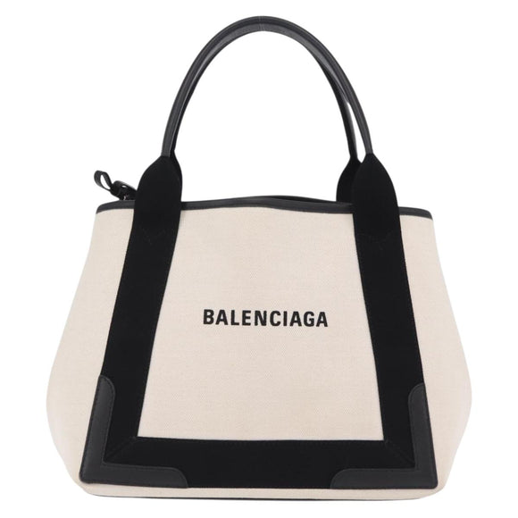 Balenciaga Navy Cabas Hand Bag Canvas White Silver 339933 Auth 205373V