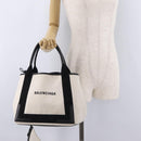 Balenciaga Navy Cabas Hand Bag Canvas White Silver 339933 Auth 205373V-26