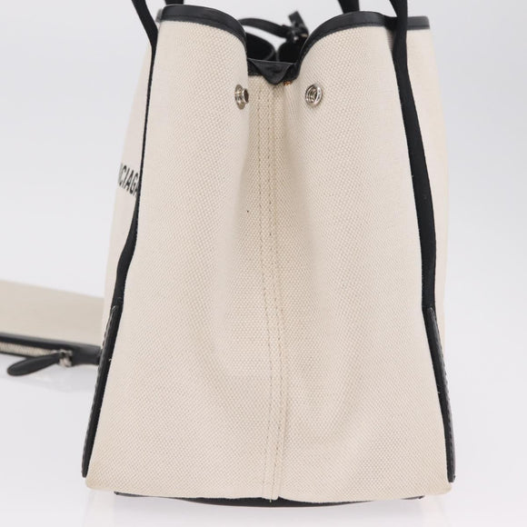 Balenciaga Navy Cabas Hand Bag Canvas White Silver 339933 Auth 205373V