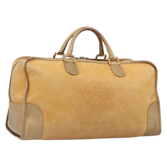 LOEWE Boston Bag Leather Beige Gold Auth 205378