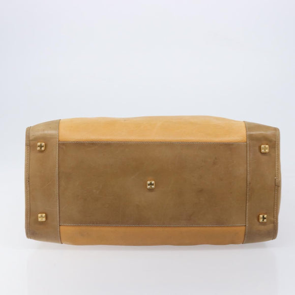 LOEWE Boston Bag Leather Beige Gold Auth 205378
