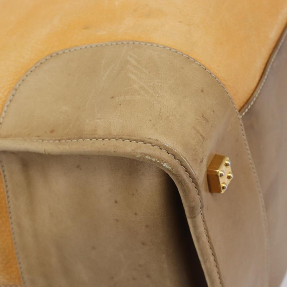 LOEWE Boston Bag Leather Beige Gold Auth 205378
