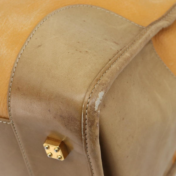LOEWE Boston Bag Leather Beige Gold Auth 205378