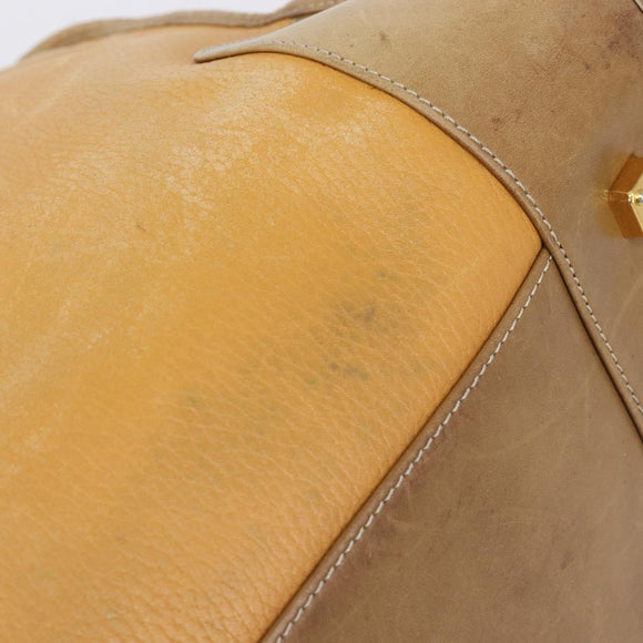 LOEWE Boston Bag Leather Beige Gold Auth 205378