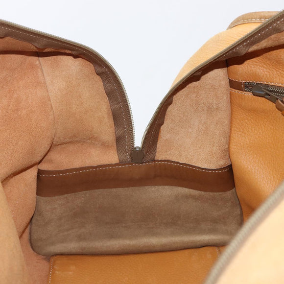 LOEWE Boston Bag Leather Beige Gold Auth 205378