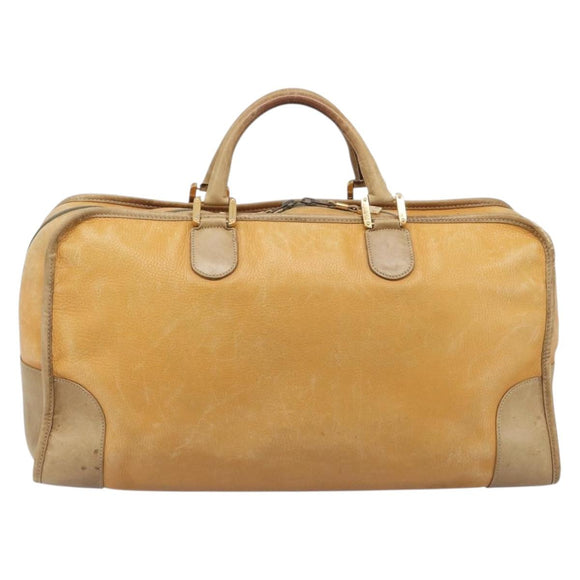 LOEWE Boston Bag Leather Beige Gold Auth 205378