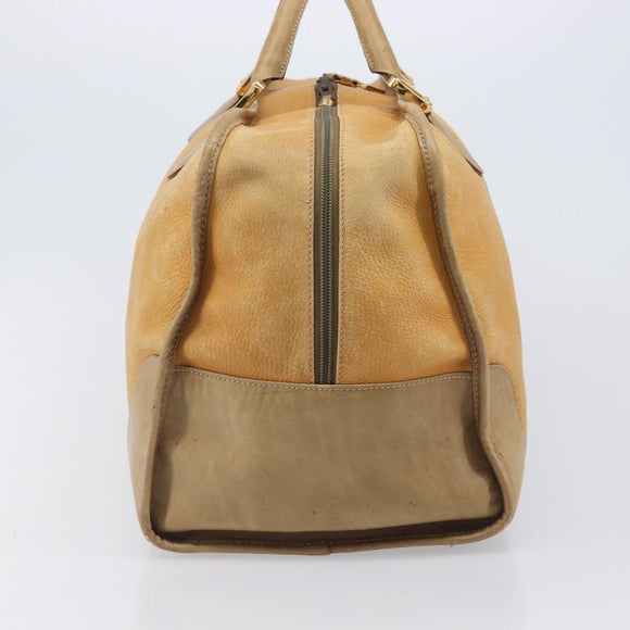LOEWE Boston Bag Leather Beige Gold Auth 205378