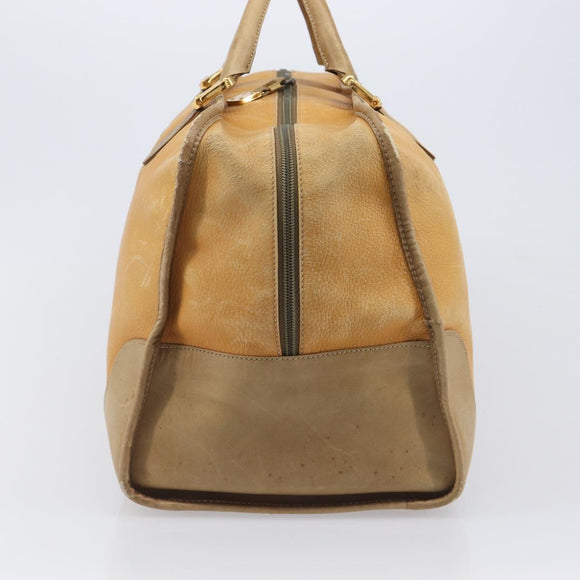 LOEWE Boston Bag Leather Beige Gold Auth 205378