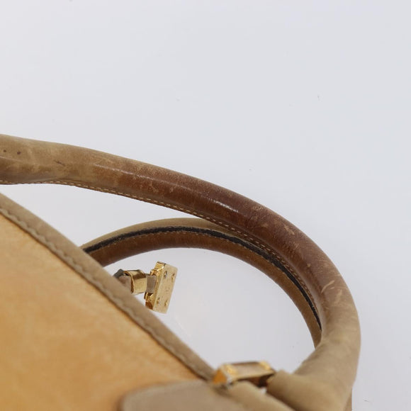 LOEWE Boston Bag Leather Beige Gold Auth 205378