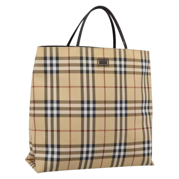 BURBERRY Nova Check Tote Bag PVC Beige Silver Auth 205379