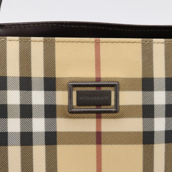 BURBERRY Nova Check Tote Bag PVC Beige Silver Auth 205379