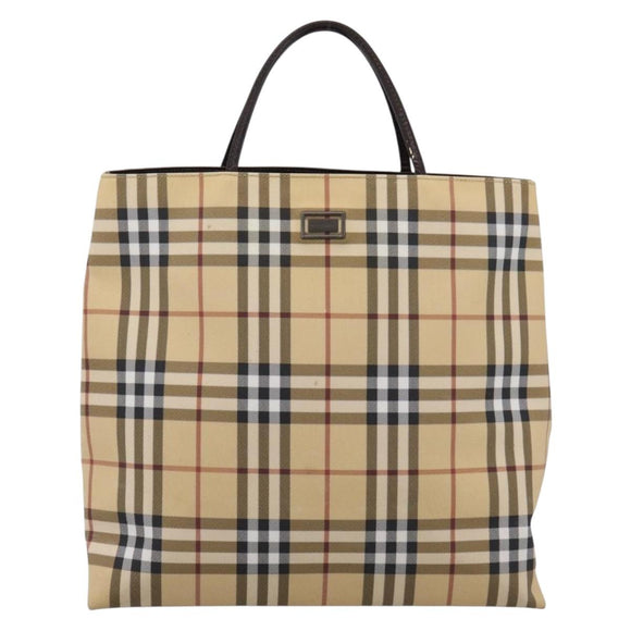 BURBERRY Nova Check Tote Bag PVC Beige Silver Auth 205379