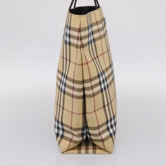 BURBERRY Nova Check Tote Bag PVC Beige Silver Auth 205379