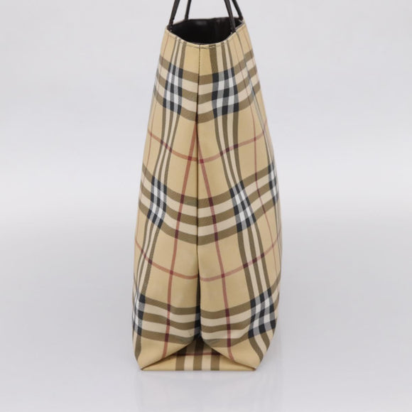 BURBERRY Nova Check Tote Bag PVC Beige Silver Auth 205379